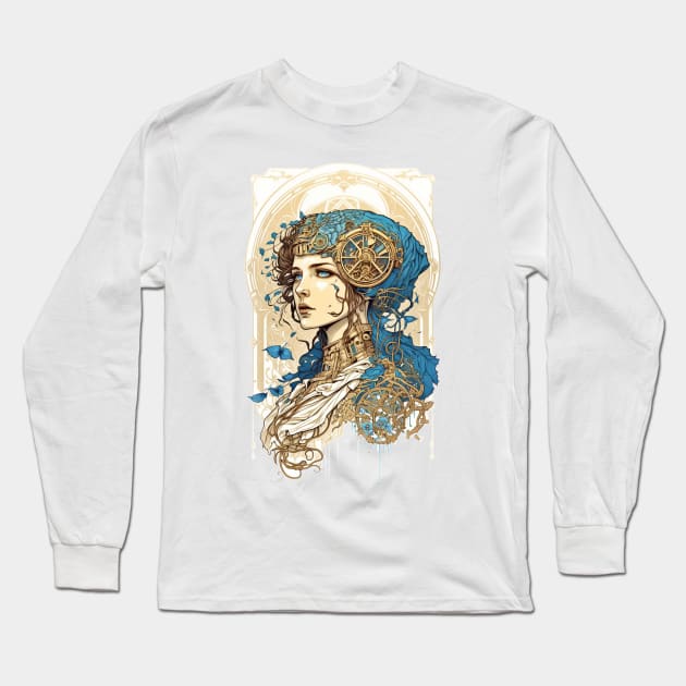 Steampunk Golden Woman 3 - A fusion of old and new technology Long Sleeve T-Shirt by SMCLN